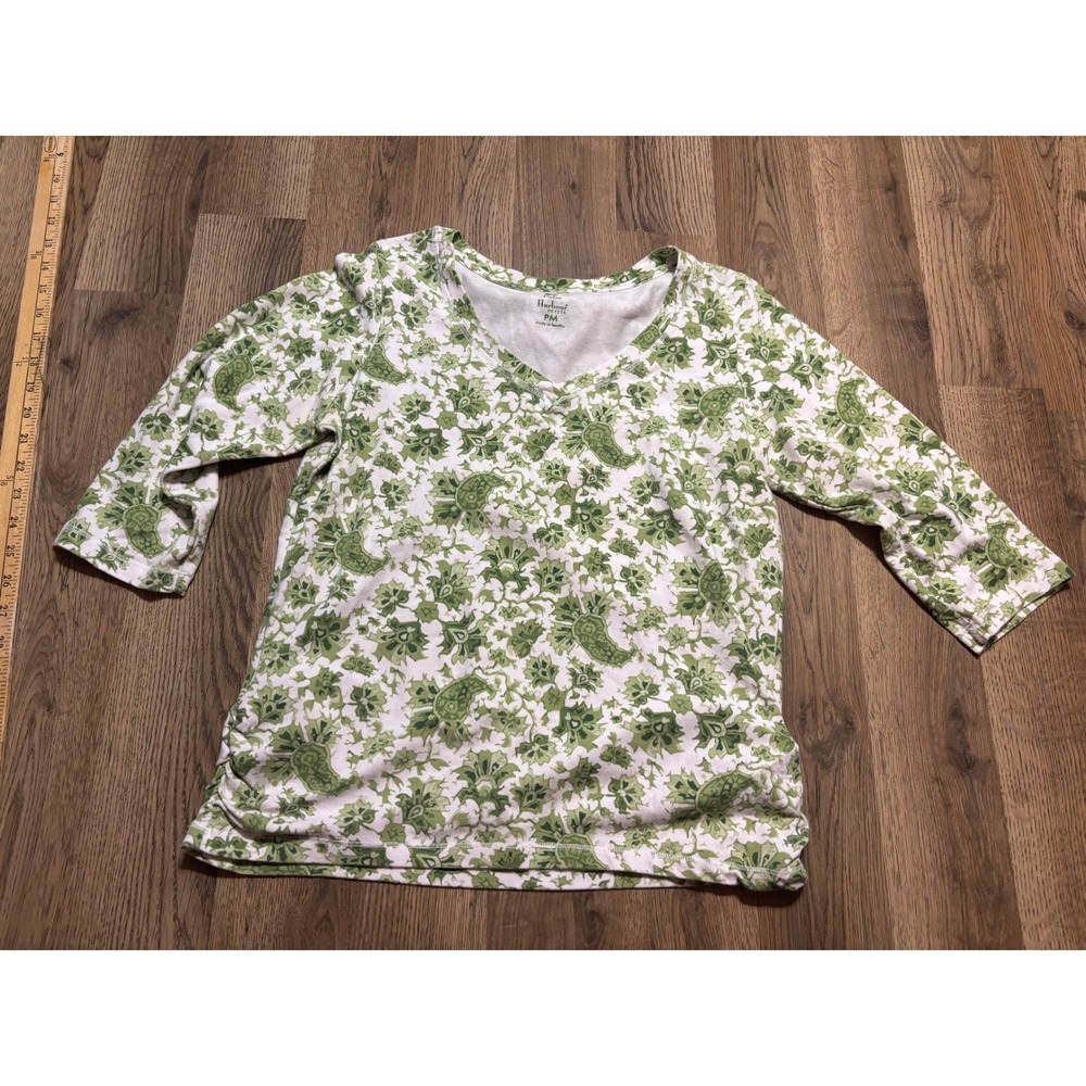 Palm Harbour Petite Top Womens PM Green Women Paisley 3/4 Sleeve Excellent